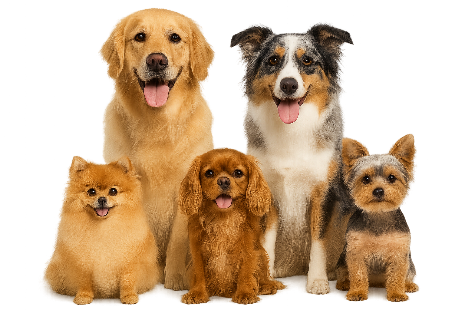 Groupe de chiens heureux — Sylvie & Magaly Toilettage